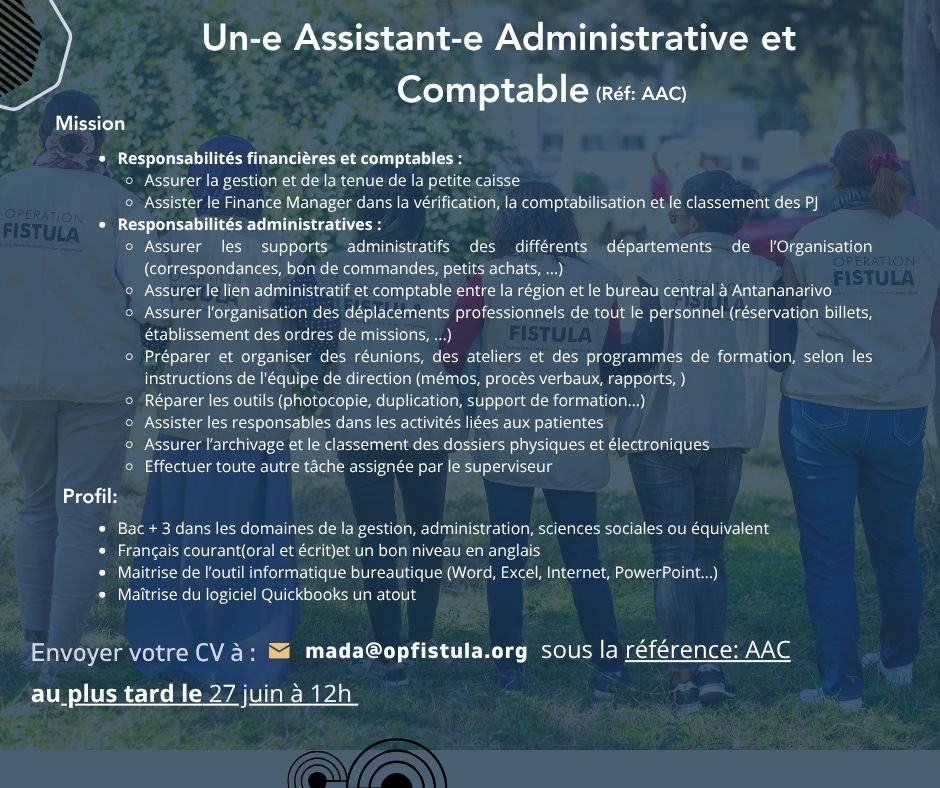 Recrutement pour le poste d'Assistant-e Administrative et Comptable